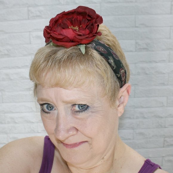 Hand Crafted Accessories - HAND CRAFTED Rose Floral Headband Upcycled Necktie Hair Accessory